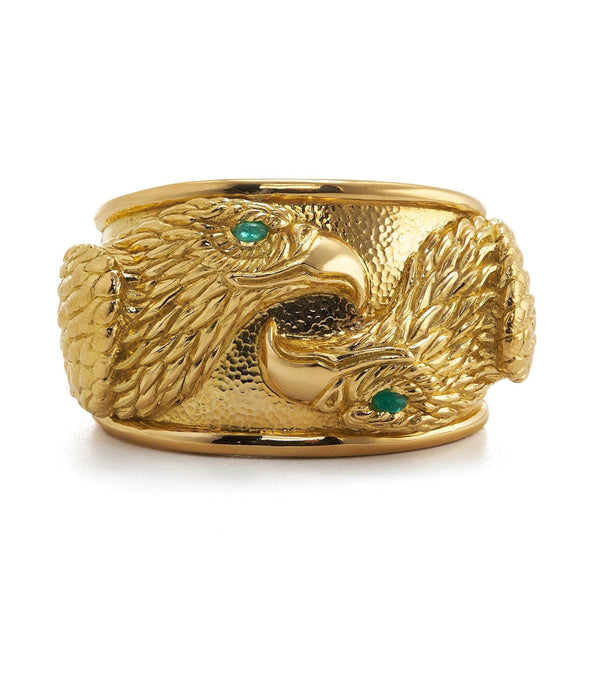Repoussé Twin Eagle Cuff, Emerald