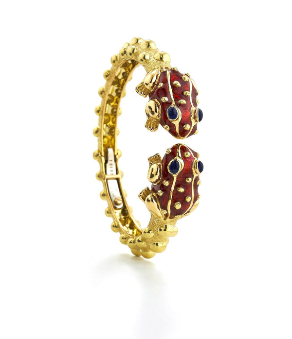 Baby Frog Bangle, Red Enamel, Sapphire