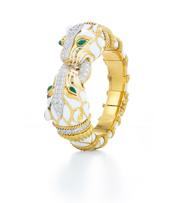 Double Lion Bracelet, White Enamel