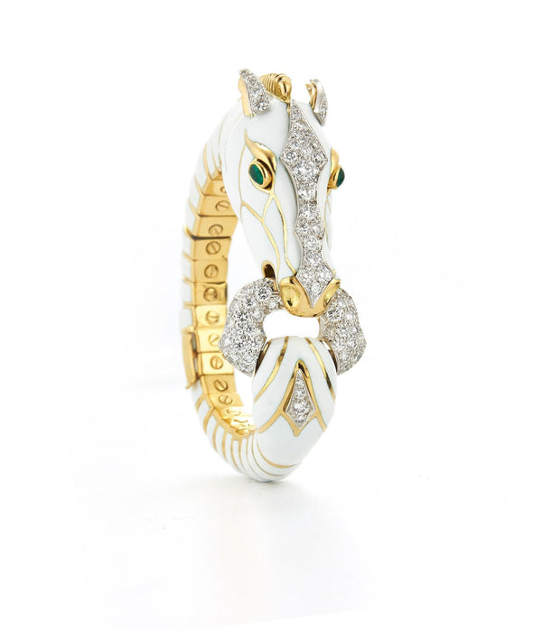 Horse Bracelet, White Enamel