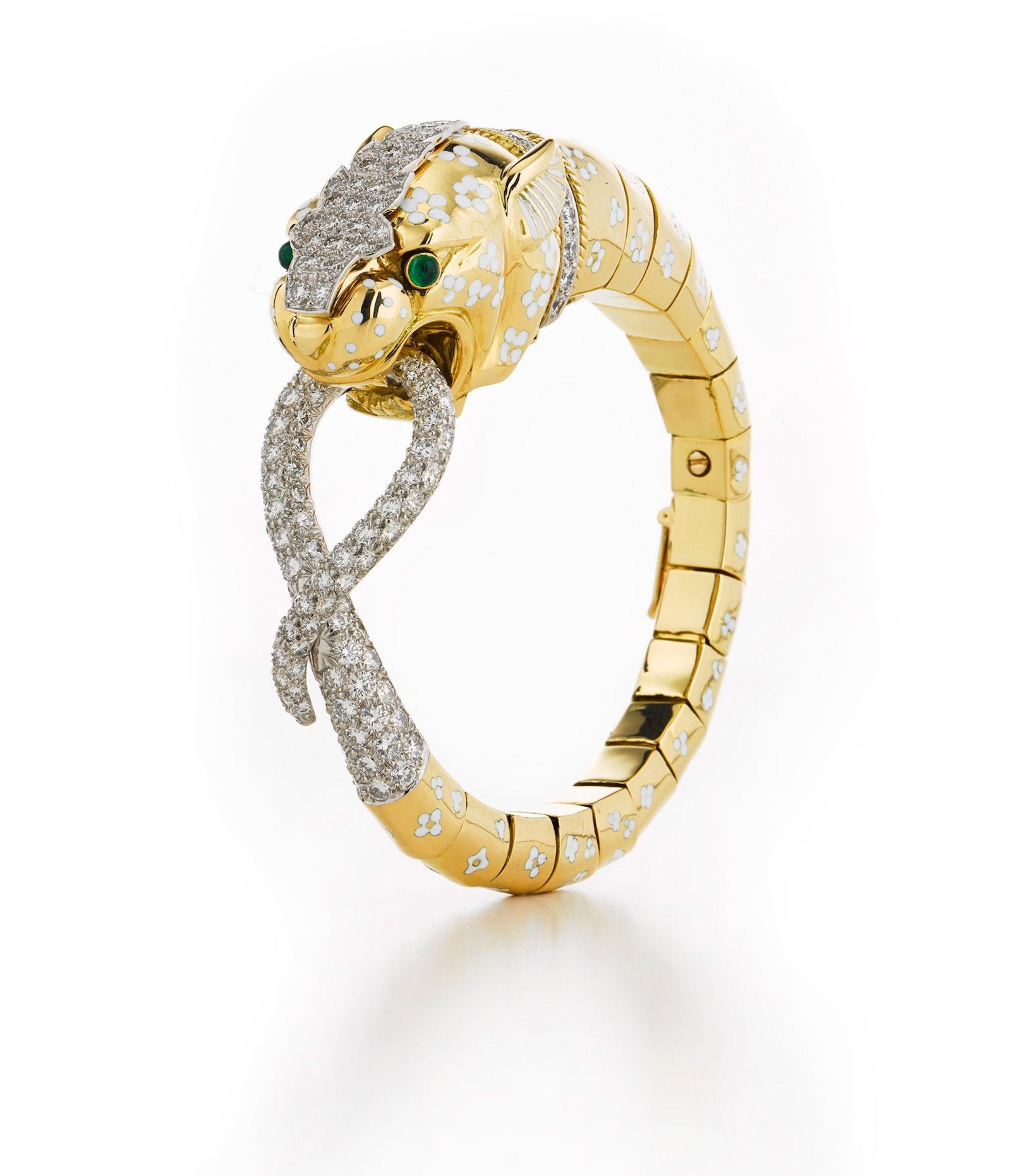 White Enamel Gold Leopard Bracelet | David Webb New York