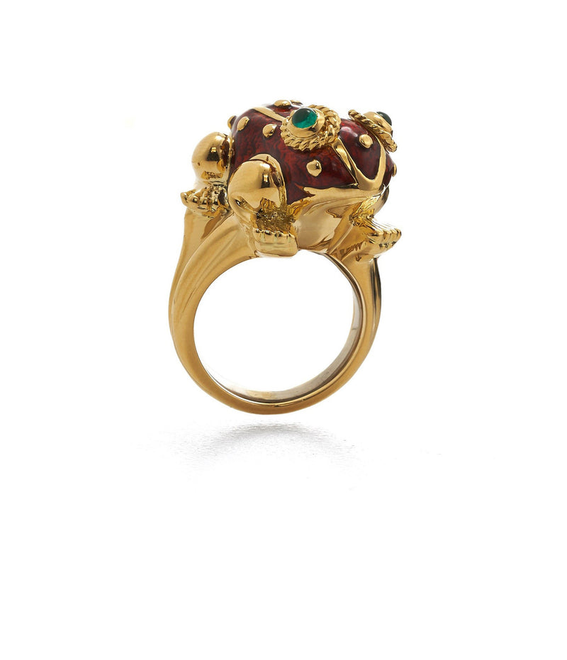 Large Frog Ring, Red Enamel