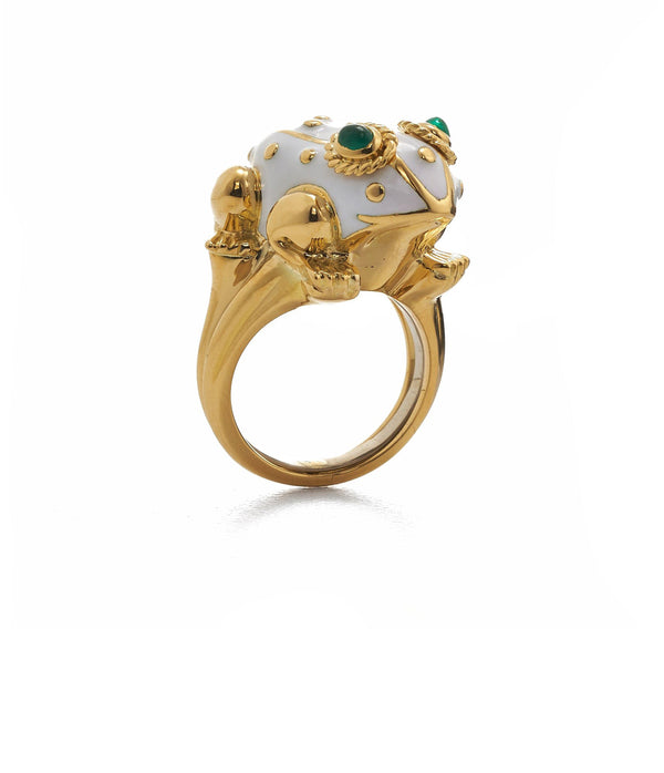 Large Frog Ring, White Enamel