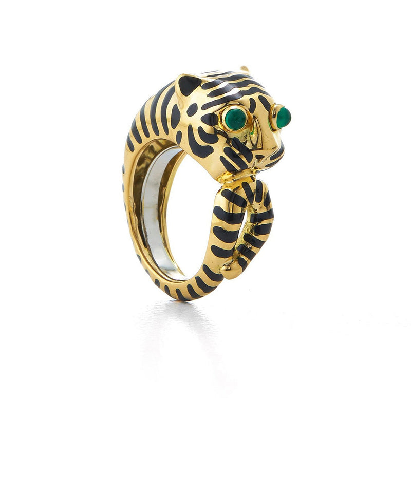 Tiger head ring with on sale black enamel