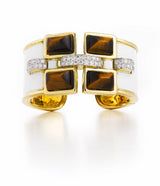 Four Stone Bastille Cuff, Tiger's Eye, White Enamel