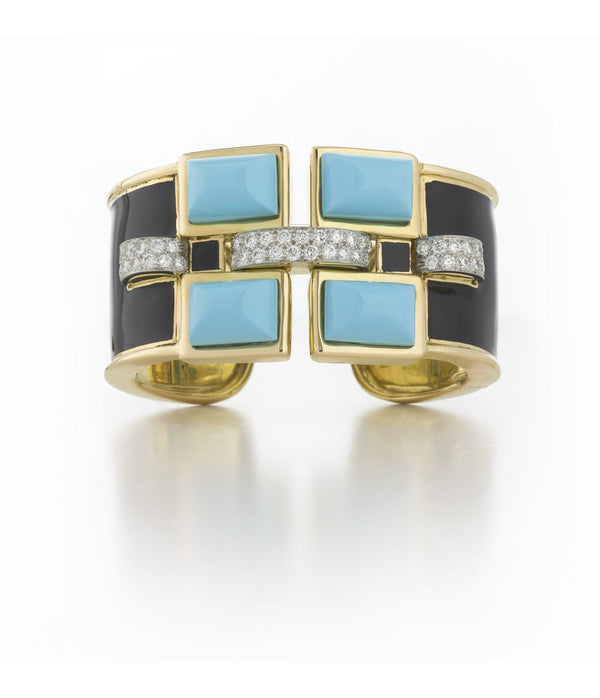 Four Stone Bastille Cuff, Turquoise, Black Enamel