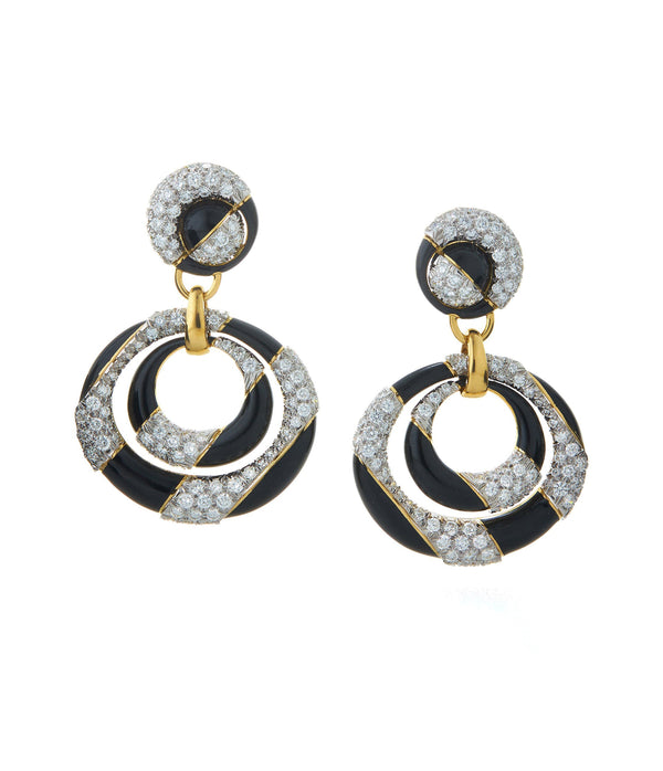 Cosmos Diamond Earrings, Black Enamel