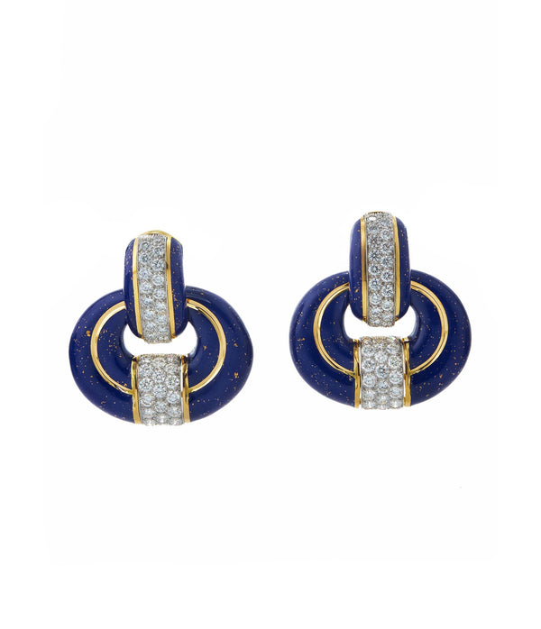 Doorknocker Earrings, Blue Enamel, 24K Gold Dust