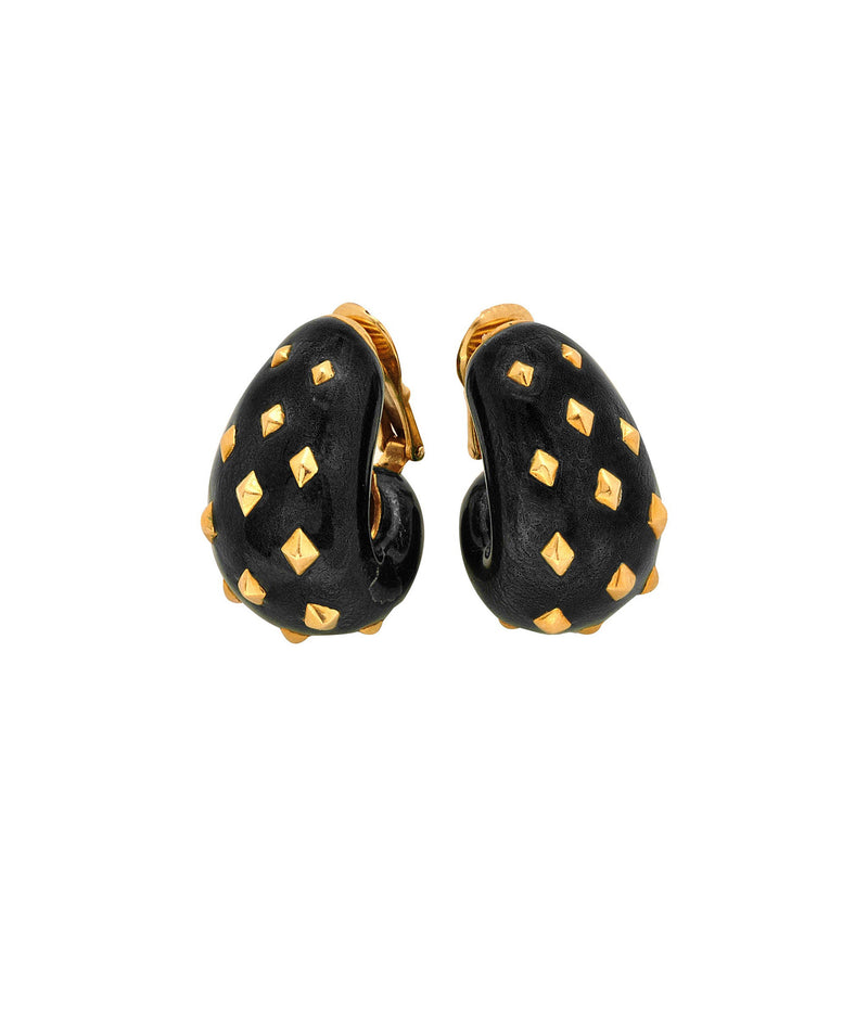 Jackie Earrings, Black Enamel