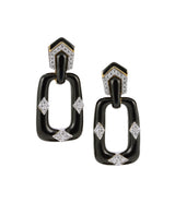 Rectangular Mini-Hoop Earrings, Black Enamel