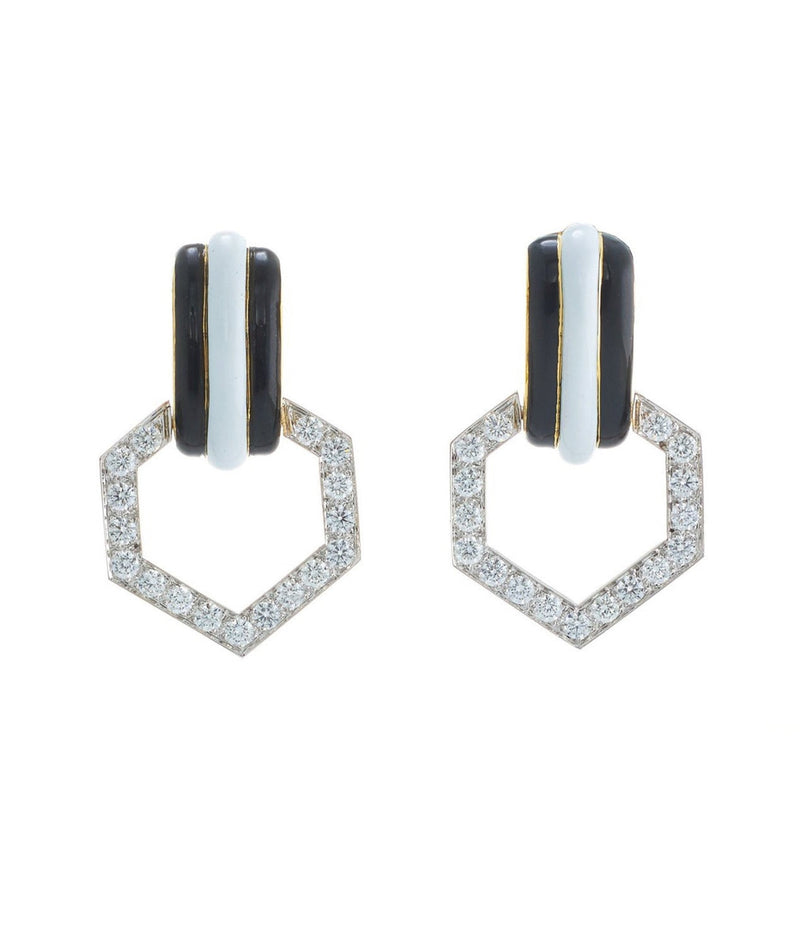 Stella Stripe Earrings, Black and White Enamel