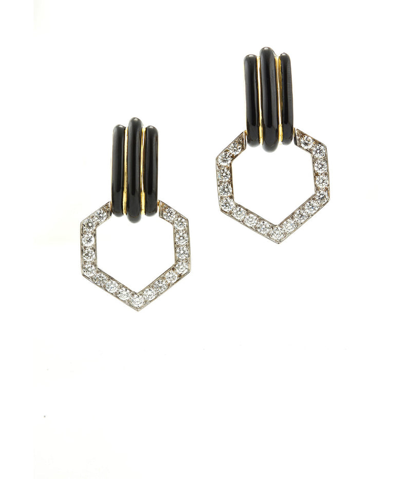 Stella Stripe Earrings, Black Enamel