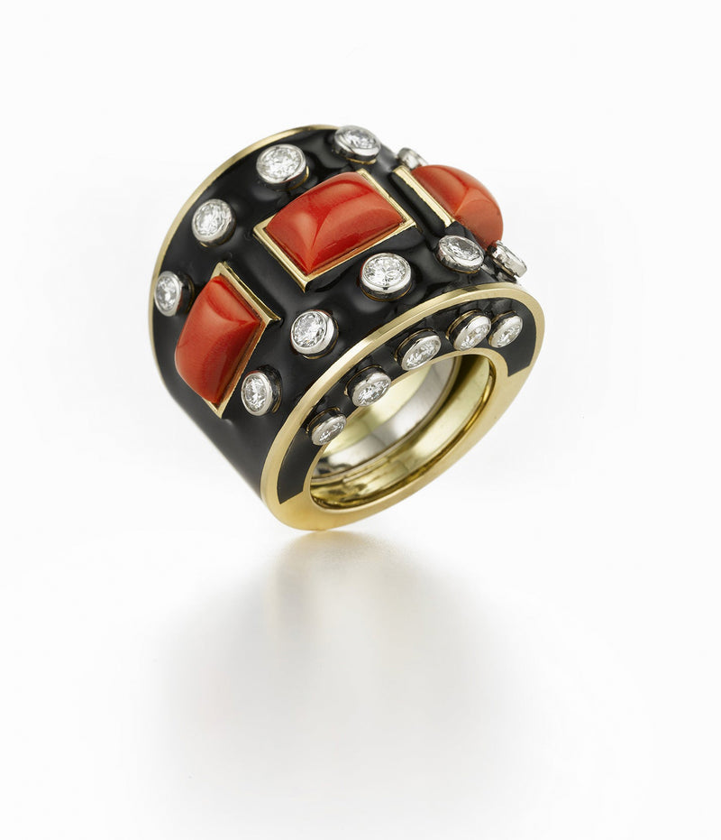 Bastille Ring, Coral, Black Enamel