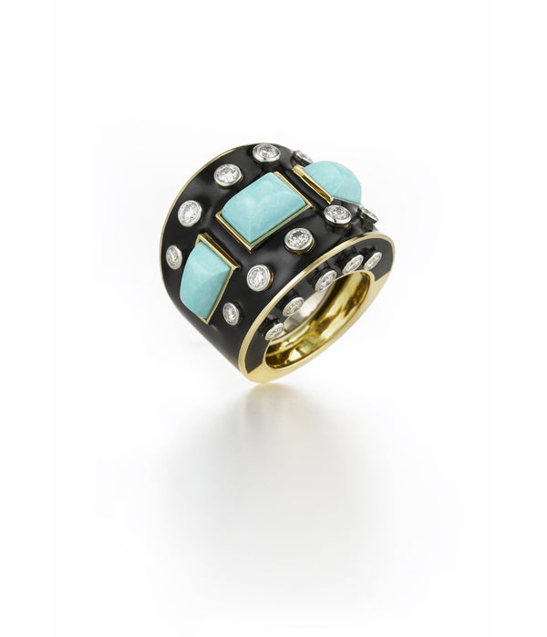 Bastille Ring, Turquoise, Black Enamel