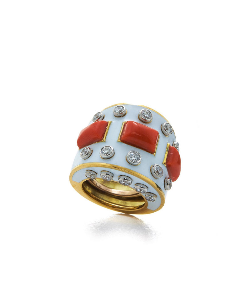 Bastille Ring, Coral, White Enamel