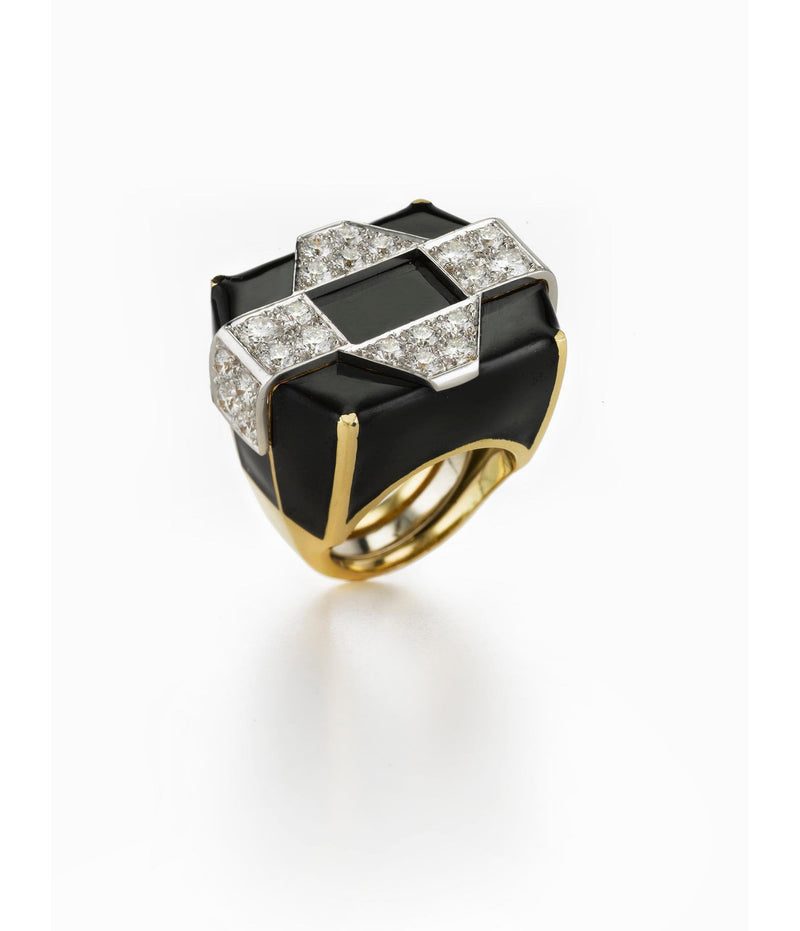 Checkerboard Ring, Black Enamel