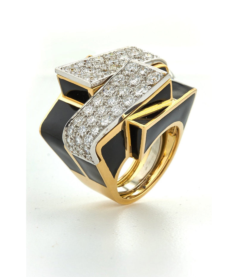 Ski Slope Ring, Black Enamel