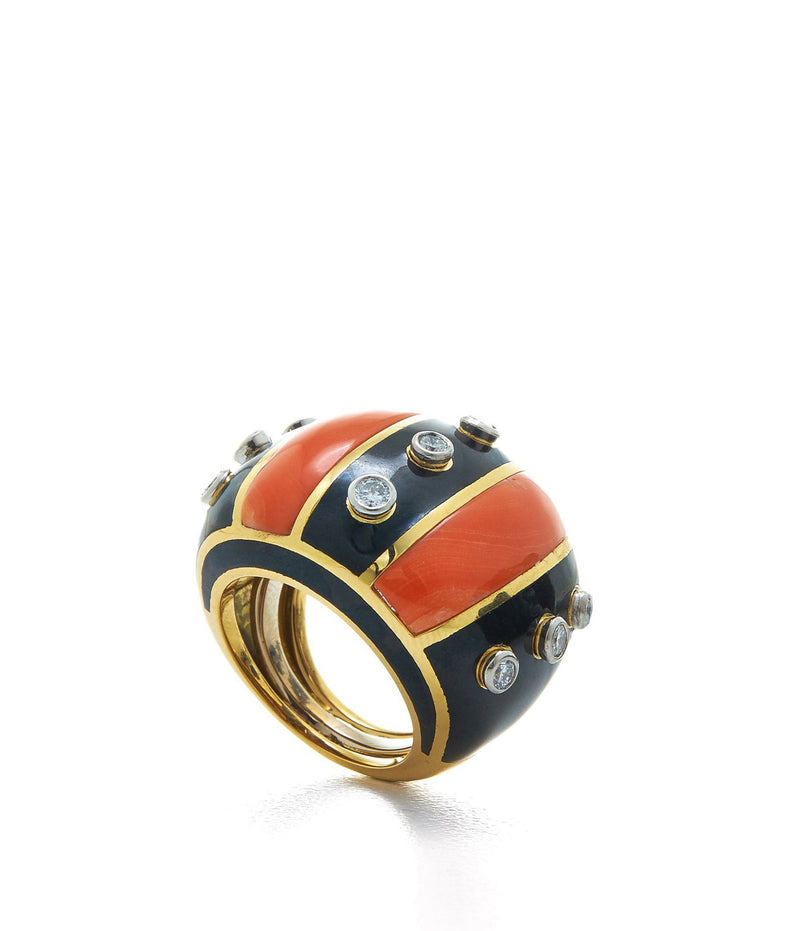 Studs & Stripes Ring, Coral