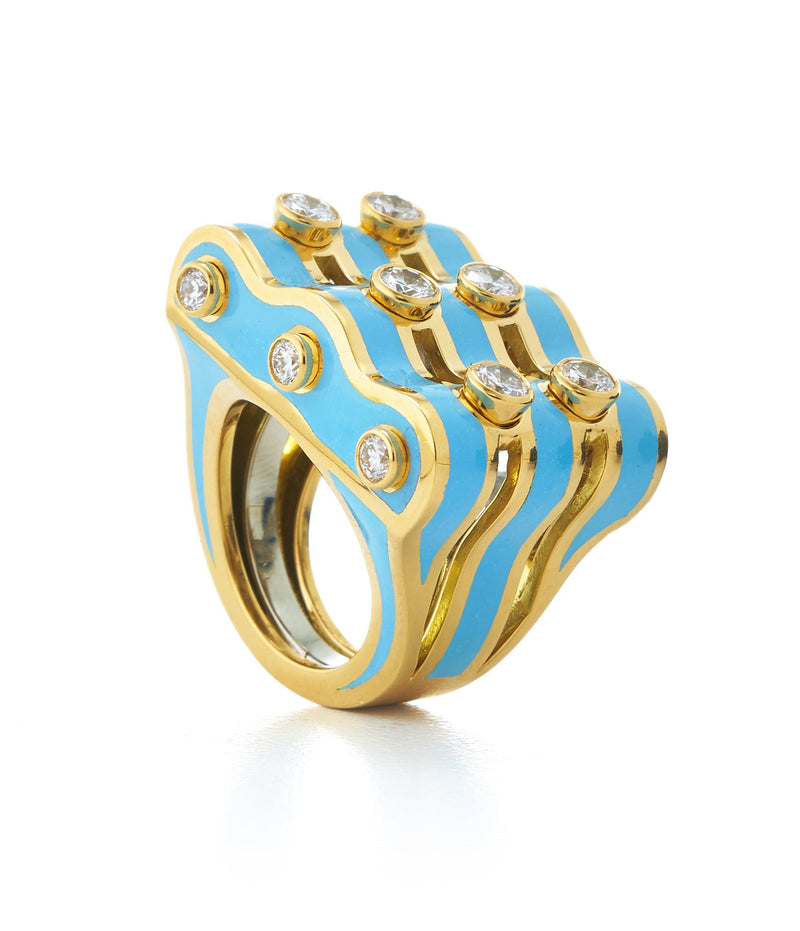 Wave Ring, Light Blue Enamel