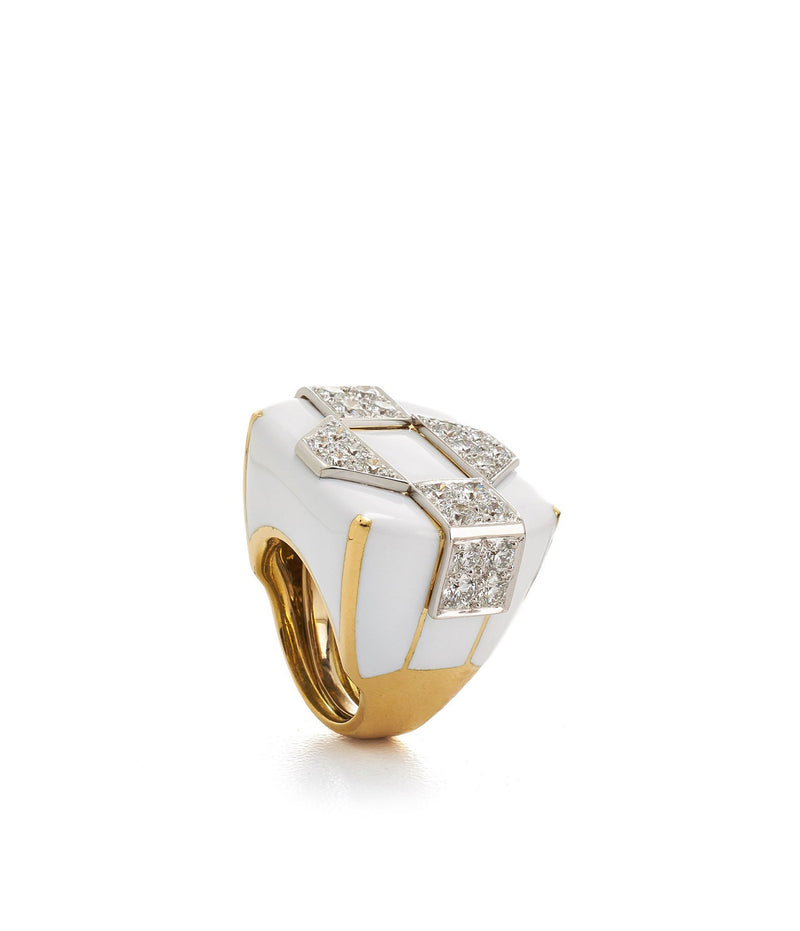 Checkerboard Ring, White Enamel