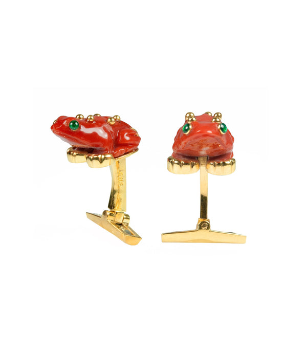 Frog Cuff Links, Carved Coral