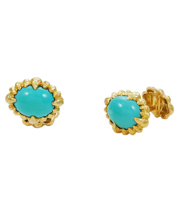 Cuff Links, Hammered 18K Gold, Turquoise
