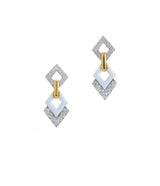 Double Diamond Drop Earrings, White Enamel