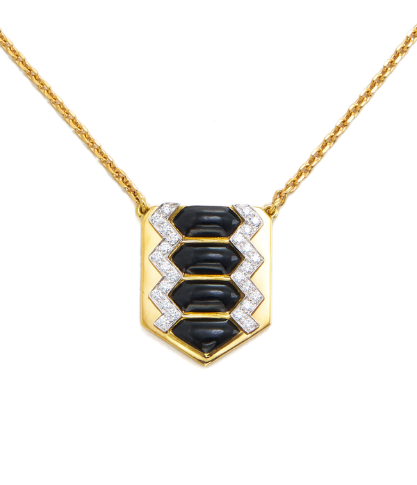 Shield Necklace, Black Enamel