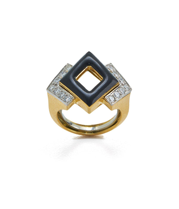 Double Diamond Ring, Black Enamel