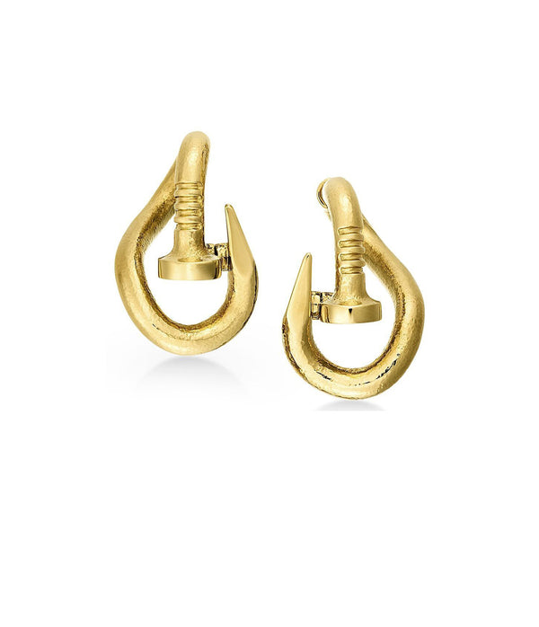Bent Nail Earrings, Hammered 18K Gold