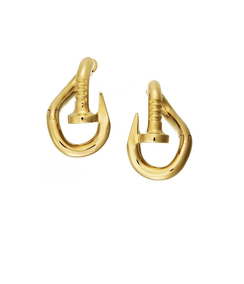 Bent Nail Earrings, Polished 18K Gold