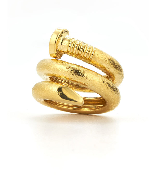 Large Nail Ring, Hammered 18K Gold