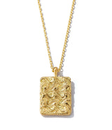 Aquarius zodiac pendant front side with 18K gold chain shown close up