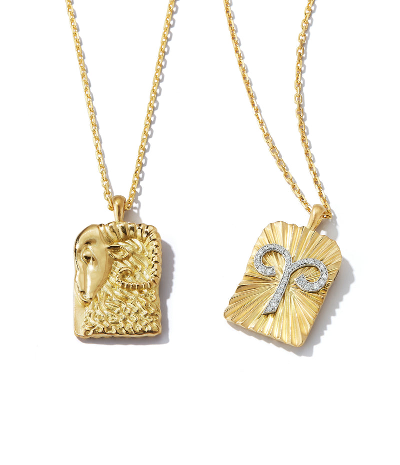 Aries Zodiac Pendant Necklace, Diamonds