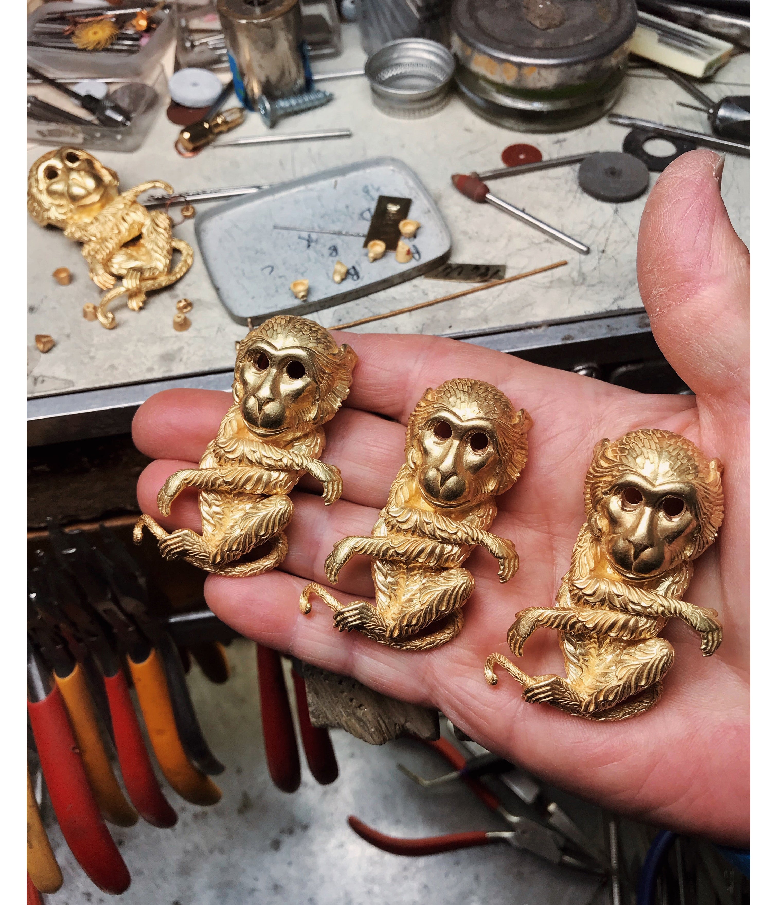 Green Enamel Gypsy Monkey Brooch | David Webb New York