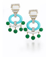 Pagoda Earrings, Turquoise with Jade Beads