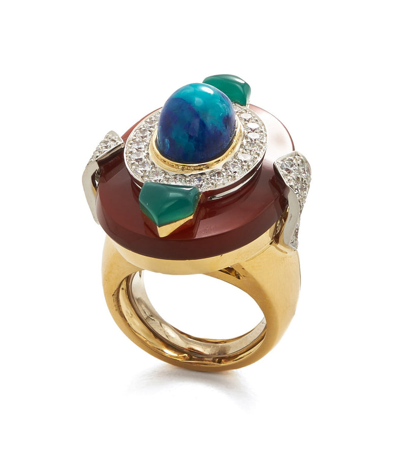 Streamline Ring, Azurmalachite, Carnelian, Chrysoprase