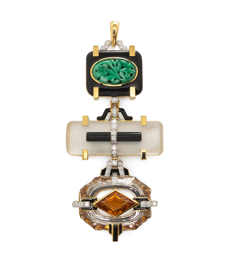 Totem Pendant, Jade, Black Onyx, Citrine