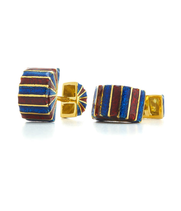 Pinwheel Cuff Links, Blue and Red Enamel