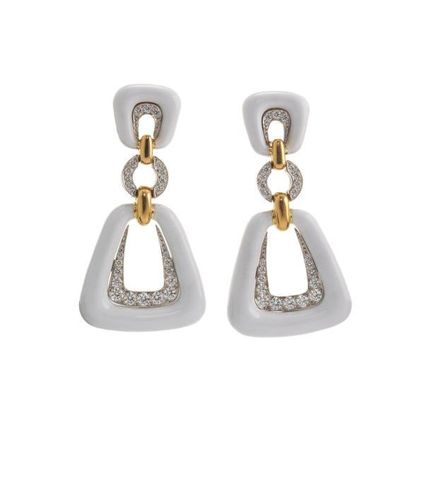 Dinner Bell Earrings, White Enamel