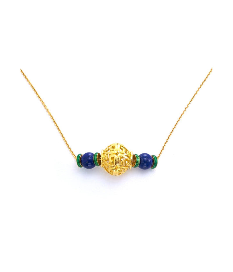 Lantern Bead Necklace, Green Enamel